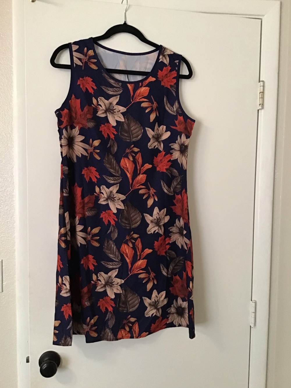 Sleeveless BlackFloral Shift Dress - Blackwith Orange & Cream Blooms